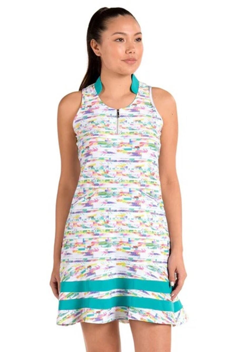 SwingDish Josie Golf Tennis Dress Tropical Stripe Zip Stretch